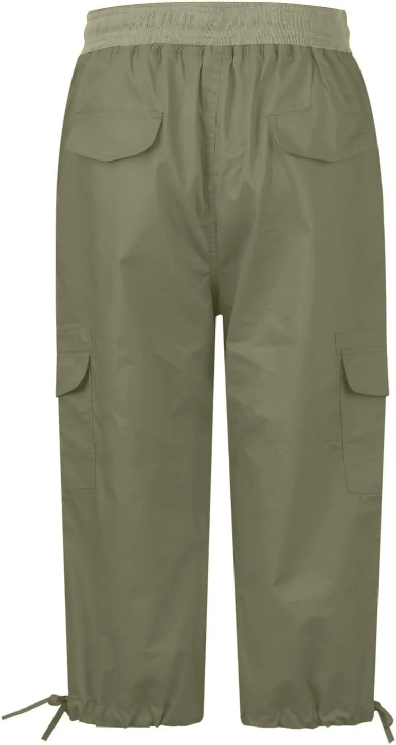 Women's Pants, High Waist Wide Leg Capri Pants with Pockets Workout Cropped