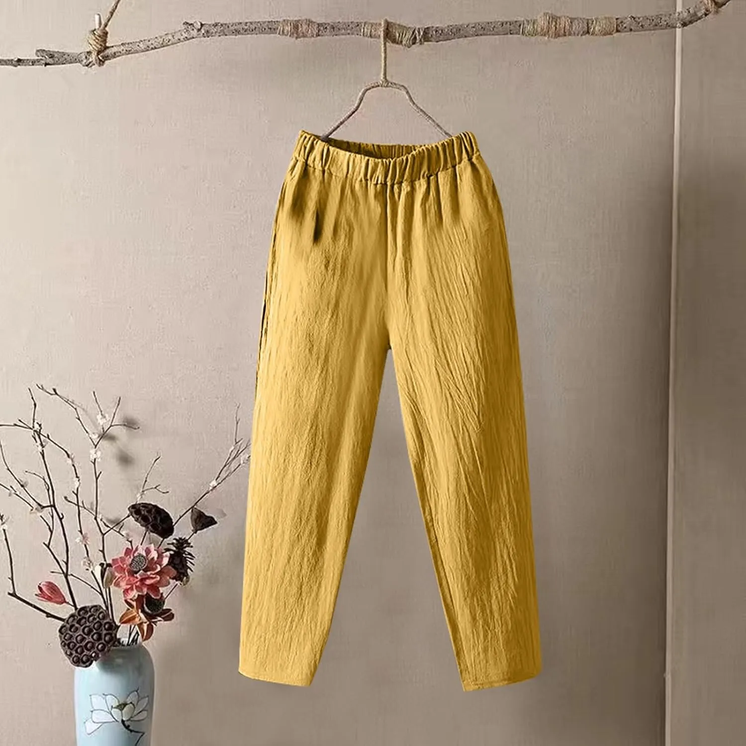 Womens Pants, Straight Leg Casual Pants Trendy Peasant Linen Baggy Stripe Lounge
