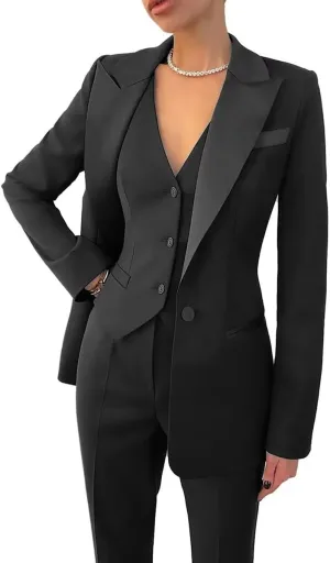Women's Suiting 3 Piece Suit Set for Women Business Work Solid Notched Lapel Suit Blazer Pants Set Office Lady Outfits Suit