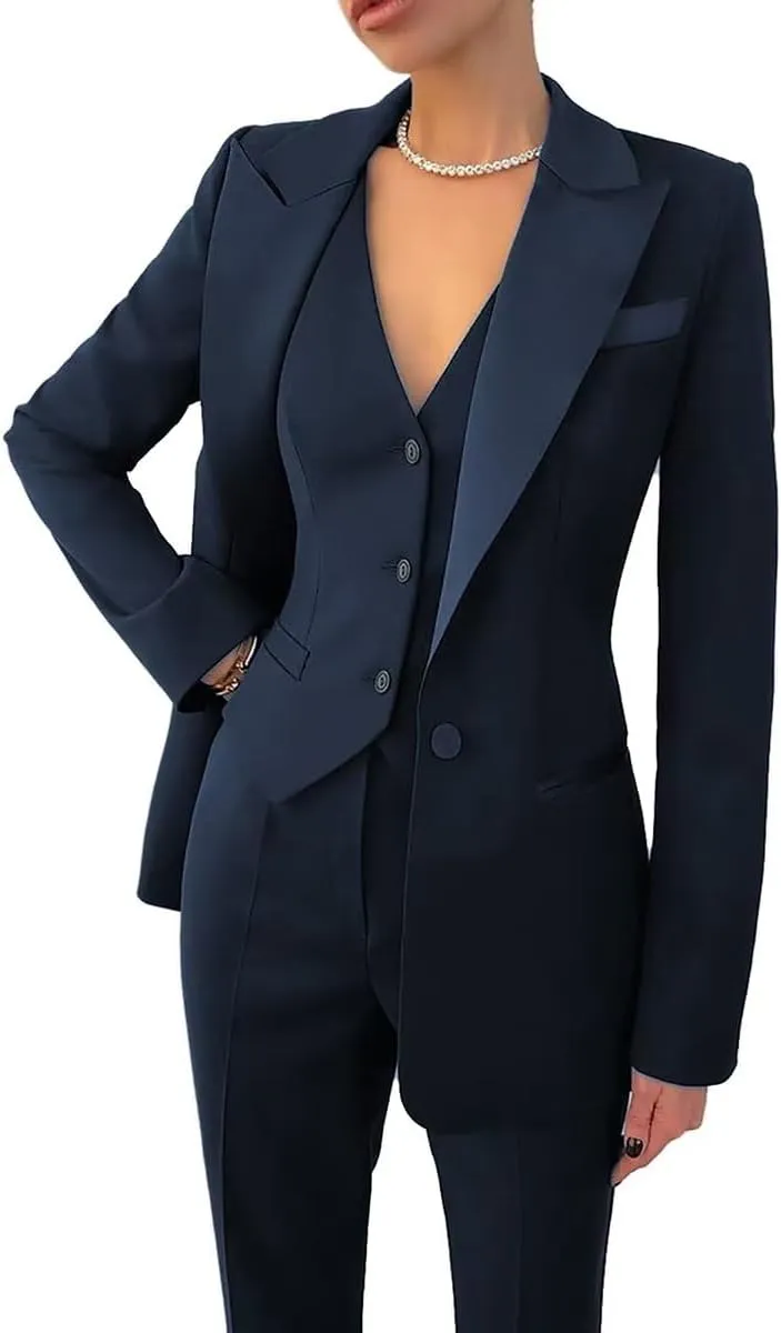 Women's Suiting 3 Piece Suit Set for Women Business Work Solid Notched Lapel Suit Blazer Pants Set Office Lady Outfits Suit