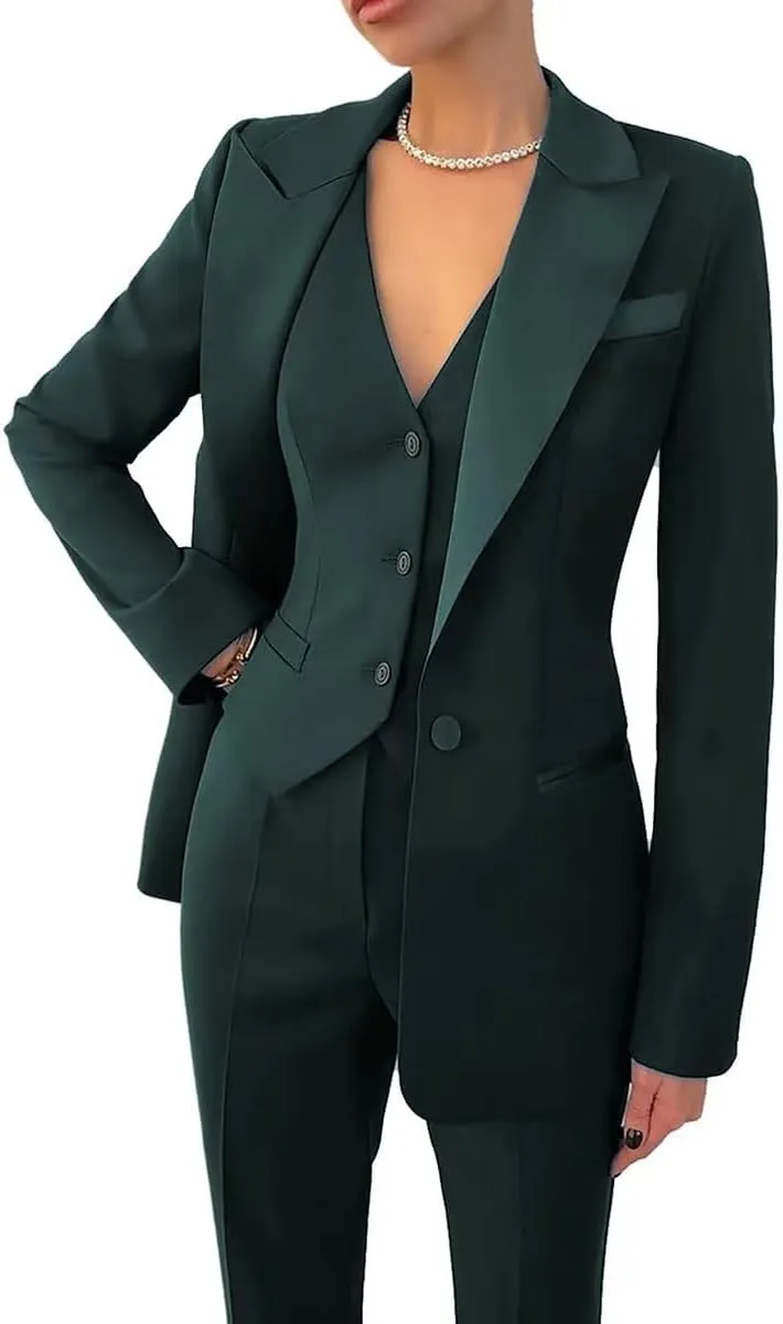 Women's Suiting 3 Piece Suit Set for Women Business Work Solid Notched Lapel Suit Blazer Pants Set Office Lady Outfits Suit