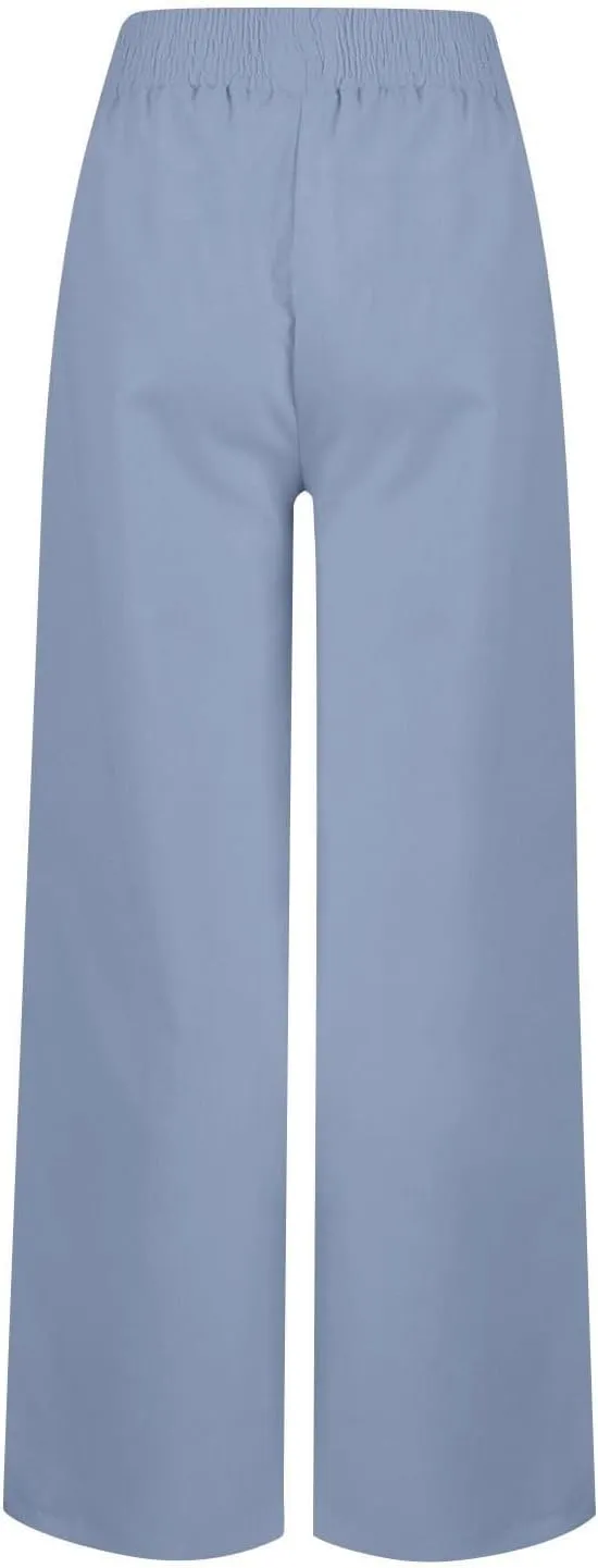Womens Wide Leg Palazzo Pants Cotton-Linen High Waisted Button Trousers Summer Casual Long Lounge Pant