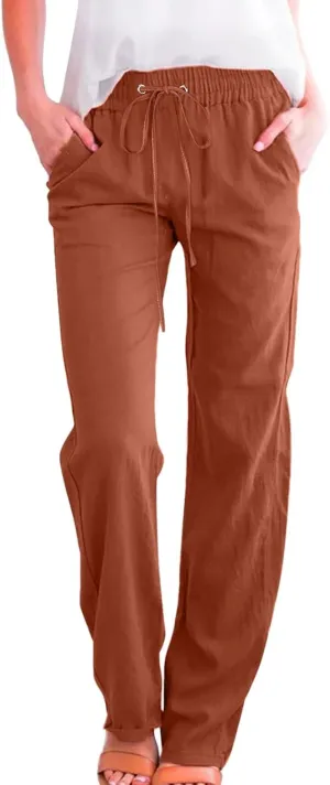 Women's Wide Leg Trousers Drawstring Causal Solid Color Long Pants Summer Comfy Classic Basic Lounge Pants with Pockets