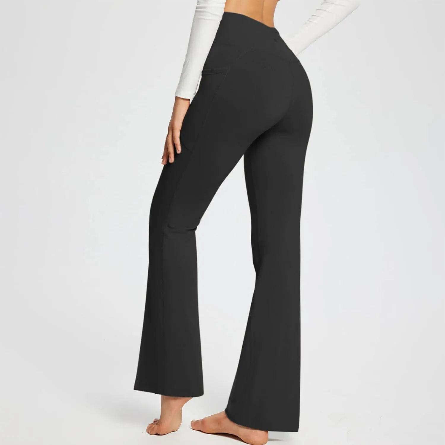 Women's Yoga Pants with Pockets Yoga Suit Long Crossover High Waisted Flare Leggings Tummy Control Workout Casual Pant