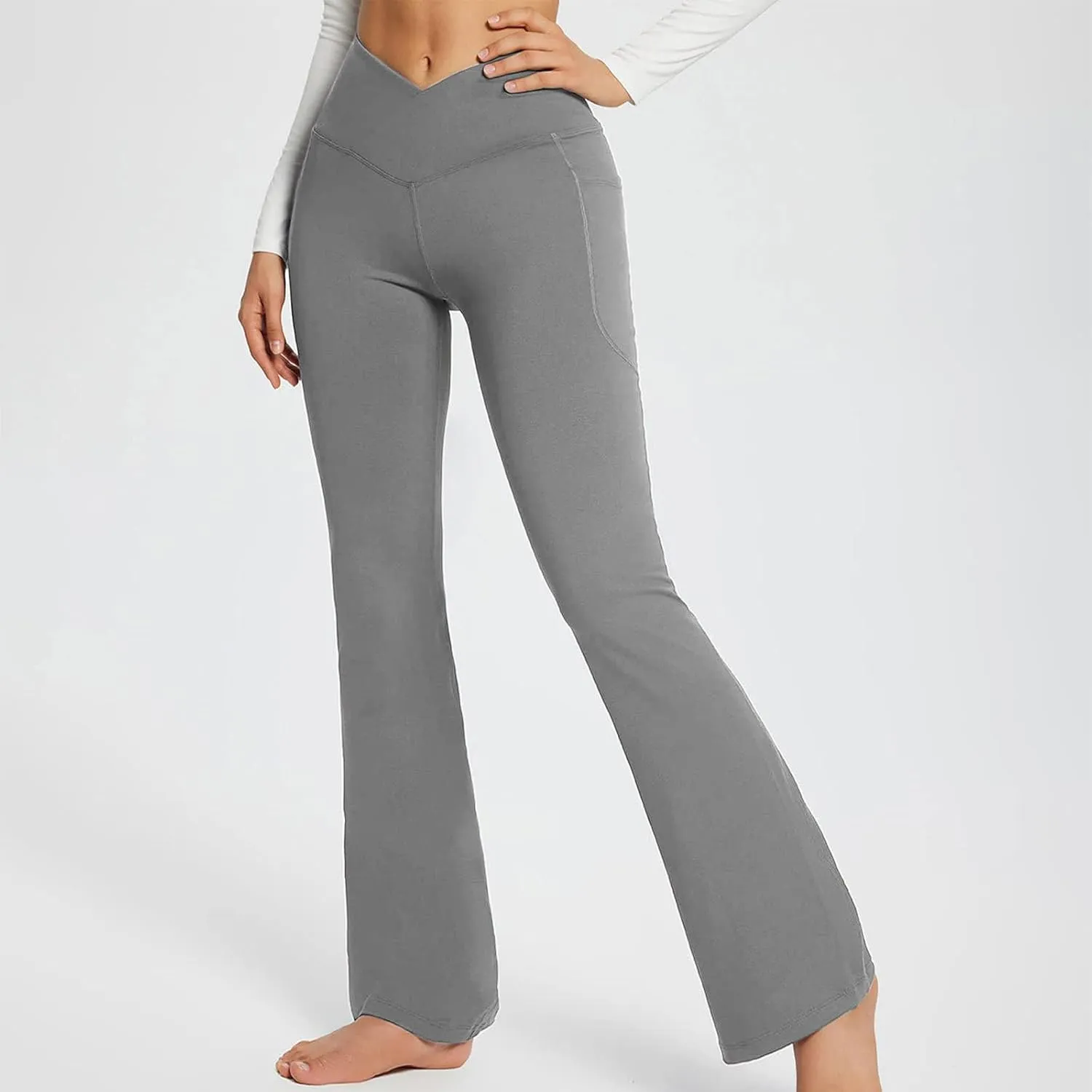 Women's Yoga Pants with Pockets Yoga Suit Long Crossover High Waisted Flare Leggings Tummy Control Workout Casual Pant