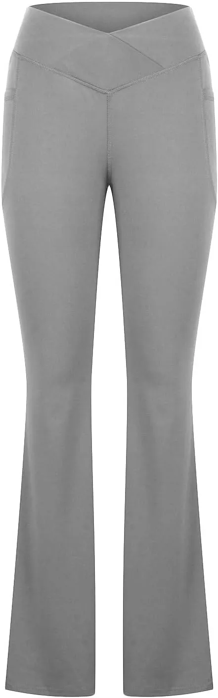 Women's Yoga Pants with Pockets Yoga Suit Long Crossover High Waisted Flare Leggings Tummy Control Workout Casual Pant