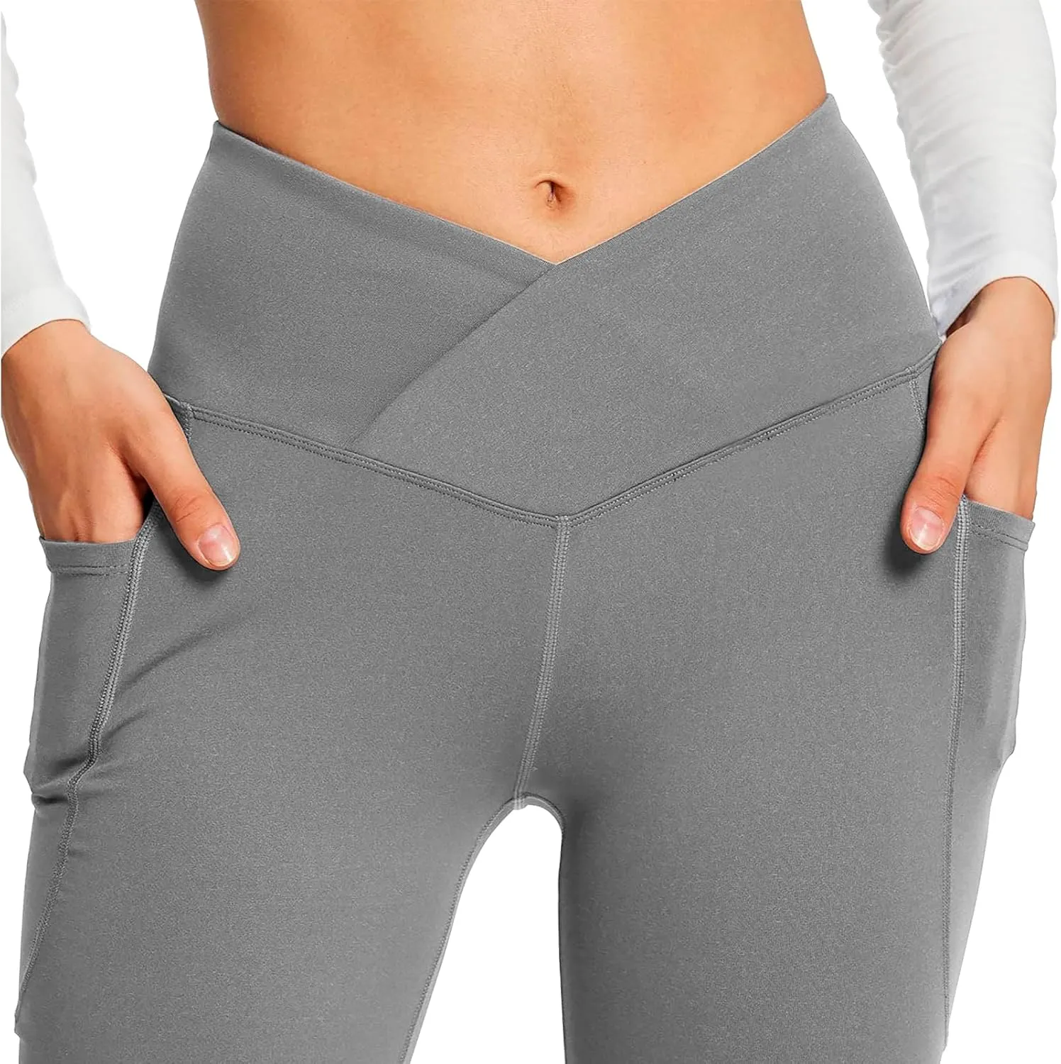 Women's Yoga Pants with Pockets Yoga Suit Long Crossover High Waisted Flare Leggings Tummy Control Workout Casual Pant