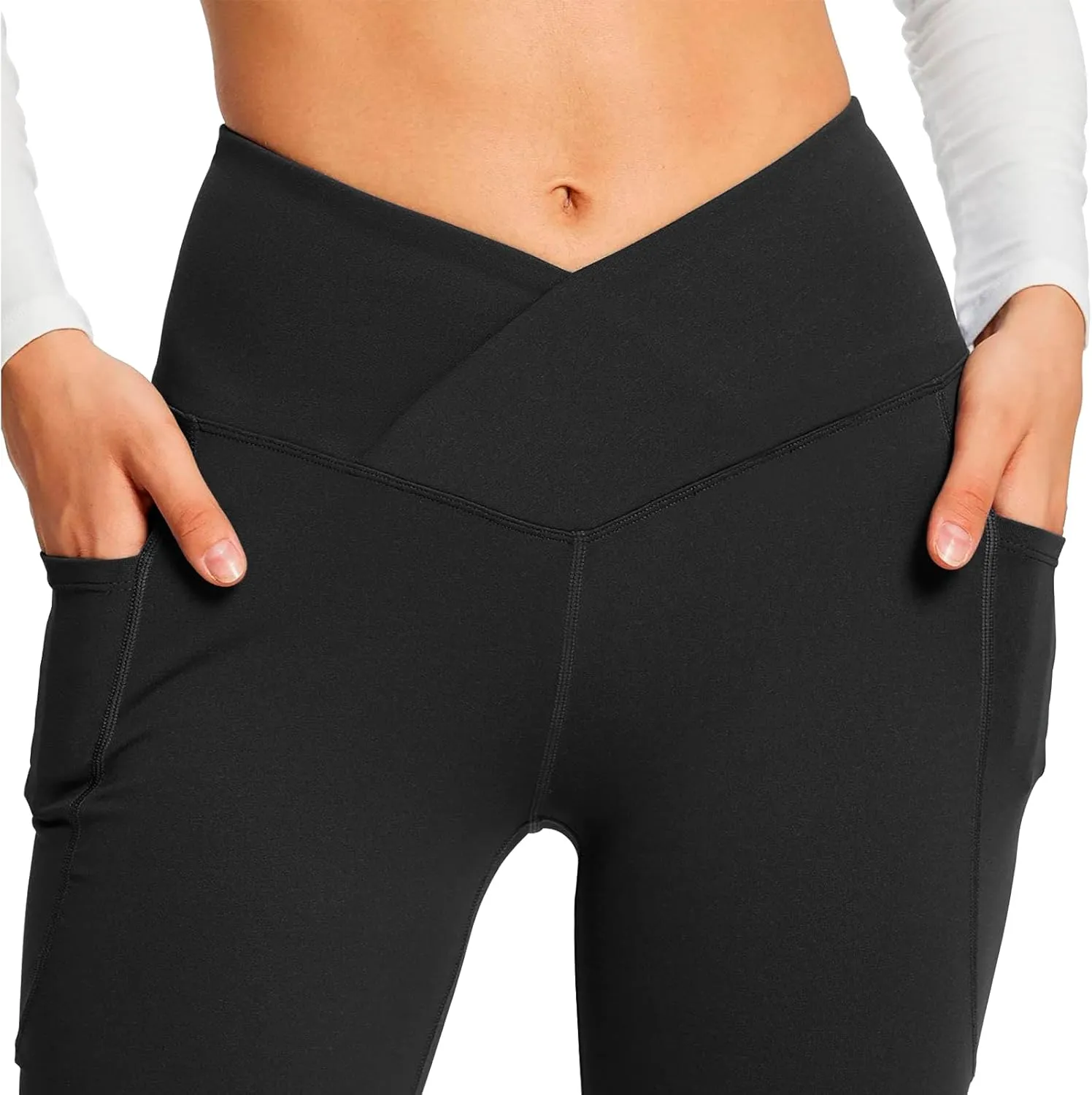 Women's Yoga Pants with Pockets Yoga Suit Long Crossover High Waisted Flare Leggings Tummy Control Workout Casual Pant