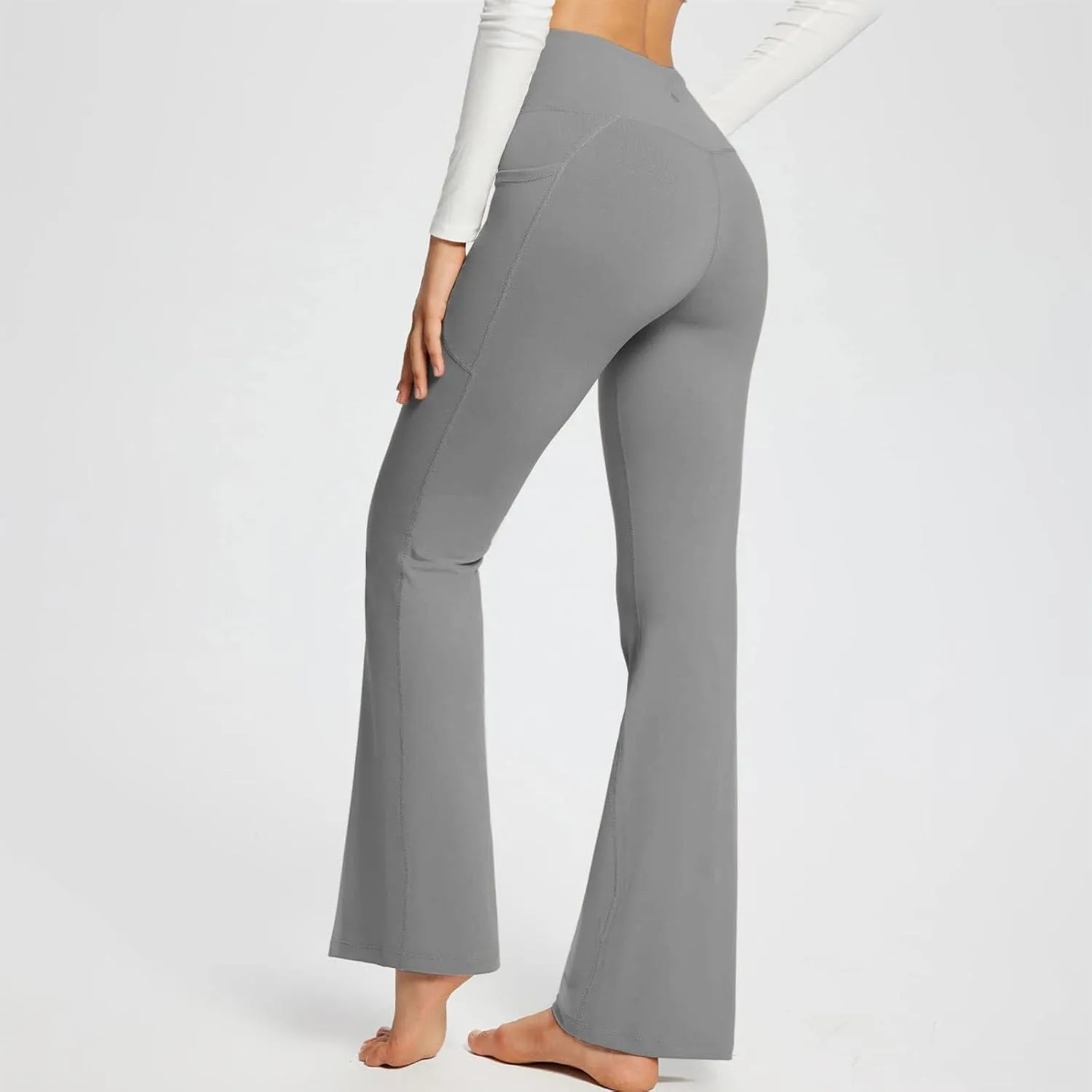 Women's Yoga Pants with Pockets Yoga Suit Long Crossover High Waisted Flare Leggings Tummy Control Workout Casual Pant