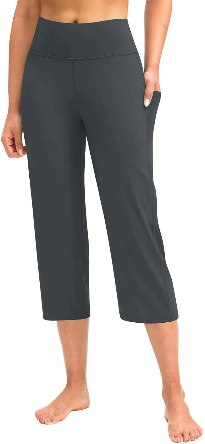 Yoga Capris with Pockets for Women Summer 2025 Dressy Casual Pants Stretch Lightweight High Waist Lounge Trousers