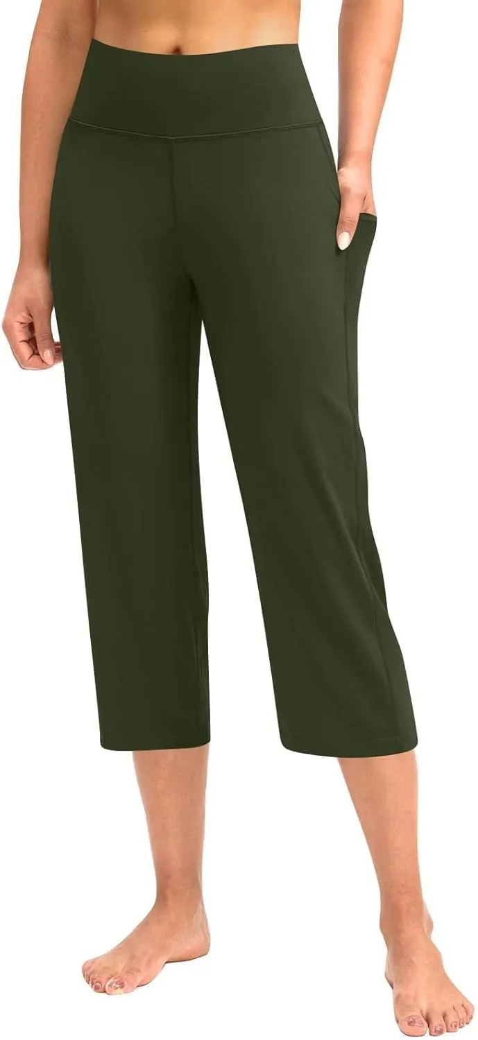 Yoga Capris with Pockets for Women Summer 2025 Dressy Casual Pants Stretch Lightweight High Waist Lounge Trousers