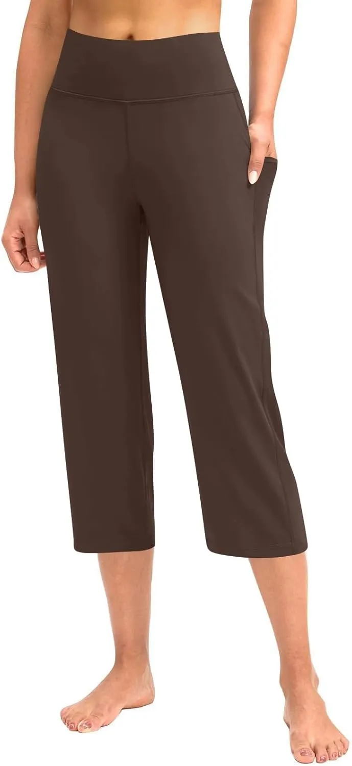 Yoga Capris with Pockets for Women Summer 2025 Dressy Casual Pants Stretch Lightweight High Waist Lounge Trousers