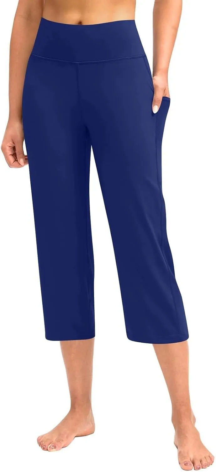 Yoga Capris with Pockets for Women Summer 2025 Dressy Casual Pants Stretch Lightweight High Waist Lounge Trousers