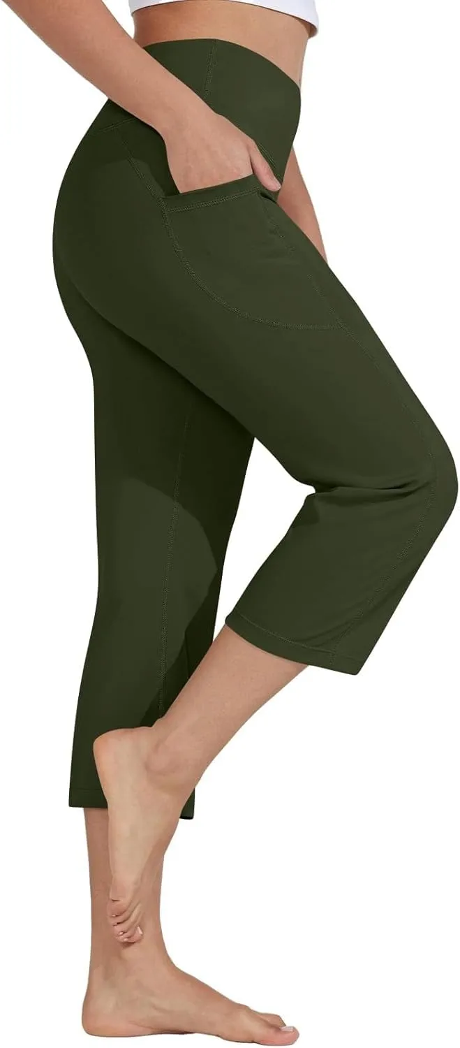 Yoga Capris with Pockets for Women Summer 2025 Dressy Casual Pants Stretch Lightweight High Waist Lounge Trousers