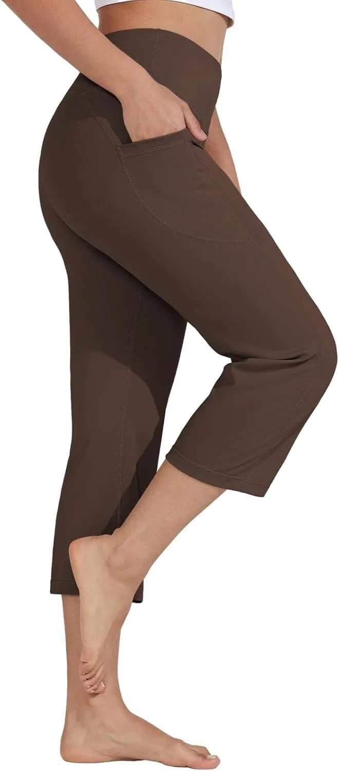 Yoga Capris with Pockets for Women Summer 2025 Dressy Casual Pants Stretch Lightweight High Waist Lounge Trousers