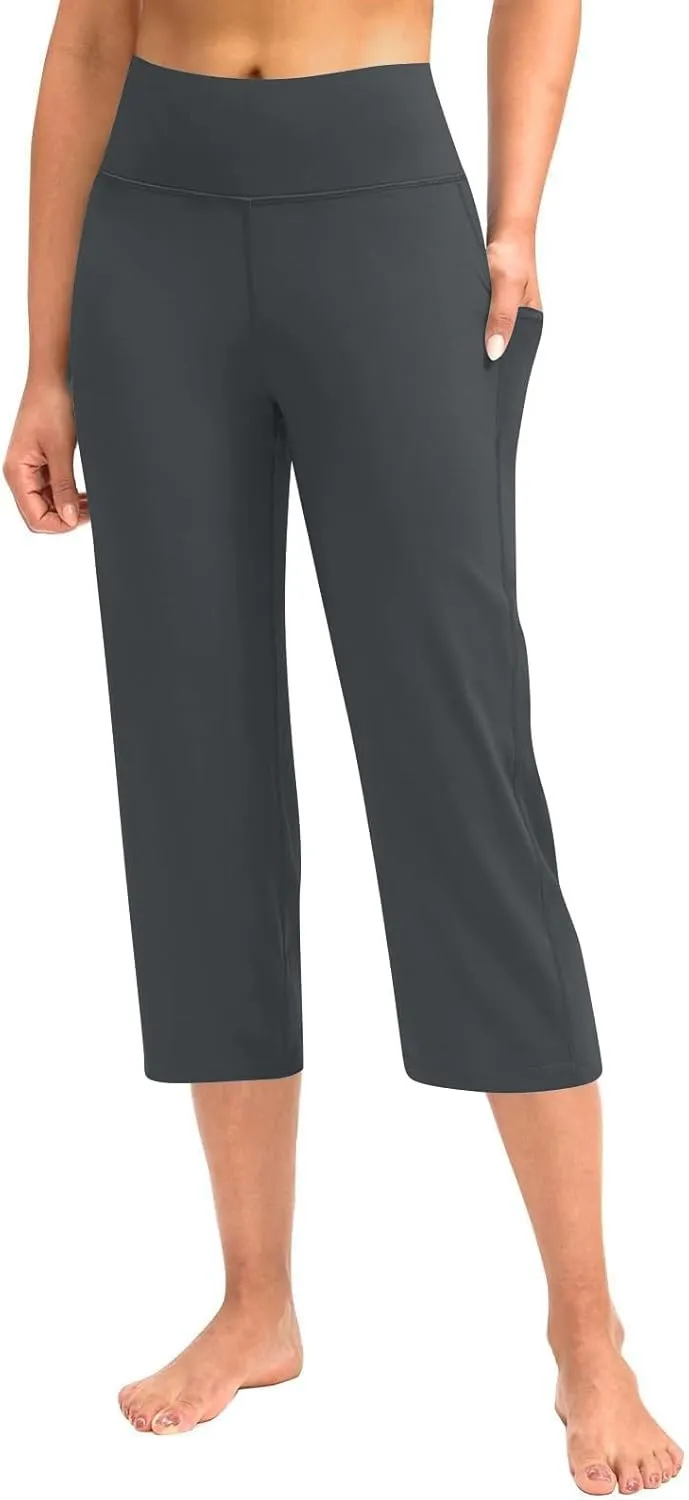 Yoga Capris with Pockets for Women Summer 2025 Dressy Casual Pants Stretch Lightweight High Waist Lounge Trousers