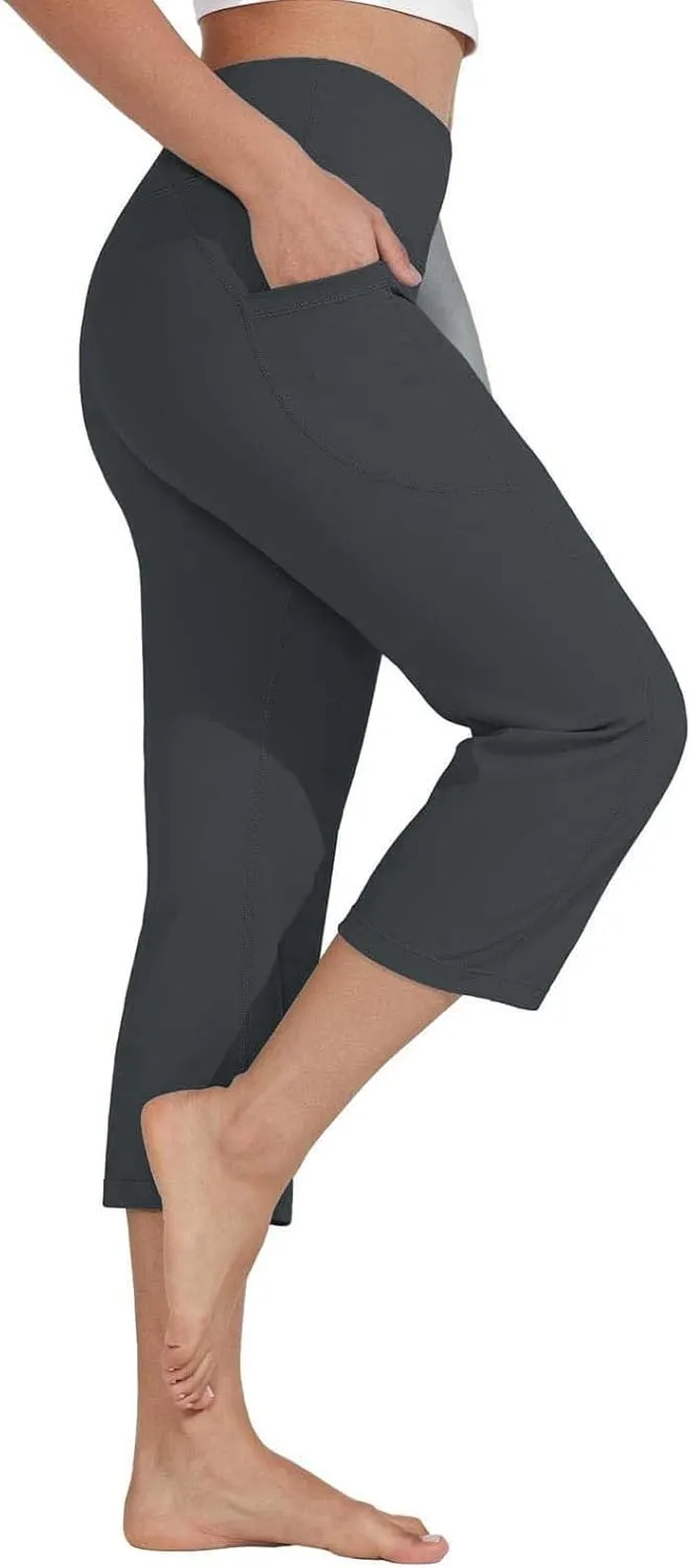 Yoga Capris with Pockets for Women Summer 2025 Dressy Casual Pants Stretch Lightweight High Waist Lounge Trousers