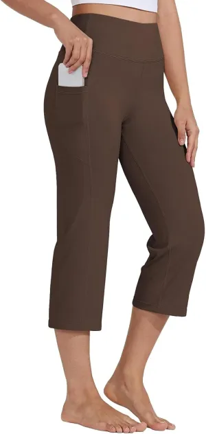 Yoga Capris with Pockets for Women Summer 2025 Dressy Casual Pants Stretch Lightweight High Waist Lounge Trousers