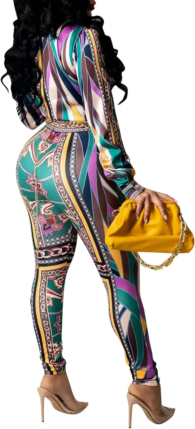 YouSexy 2 Piece Legging Pant Sets for Women Floral Print Long Sleeve Tracksuits Outfits