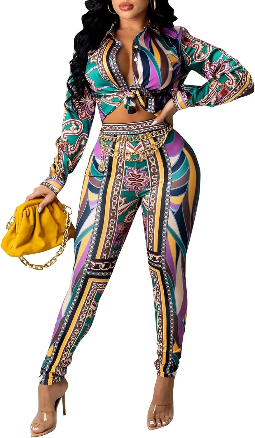 YouSexy 2 Piece Legging Pant Sets for Women Floral Print Long Sleeve Tracksuits Outfits