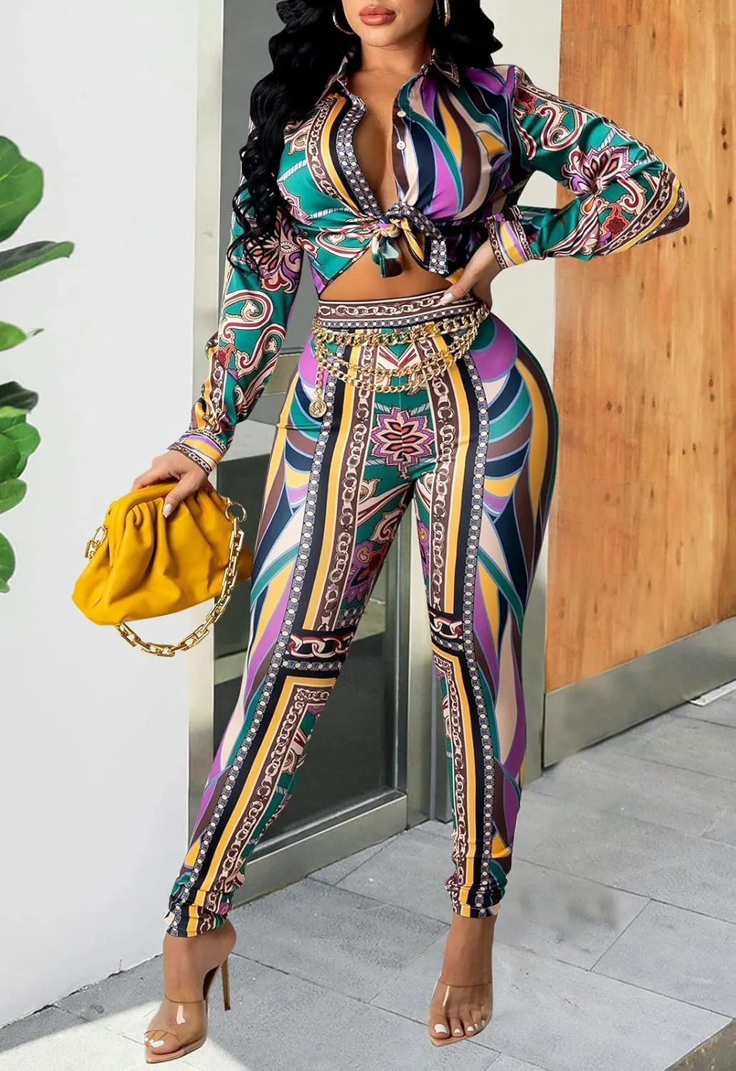 YouSexy 2 Piece Legging Pant Sets for Women Floral Print Long Sleeve Tracksuits Outfits