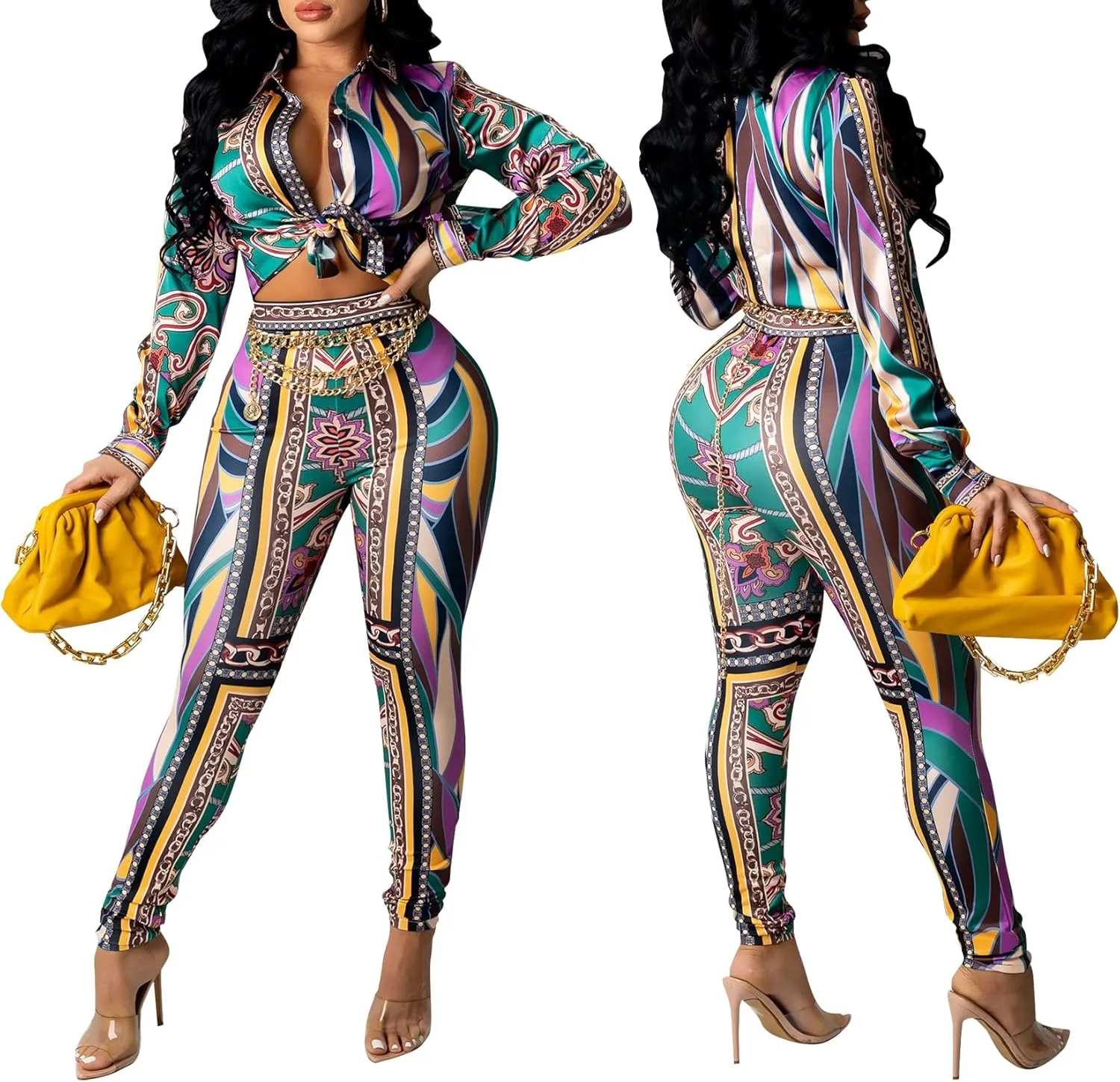 YouSexy 2 Piece Legging Pant Sets for Women Floral Print Long Sleeve Tracksuits Outfits