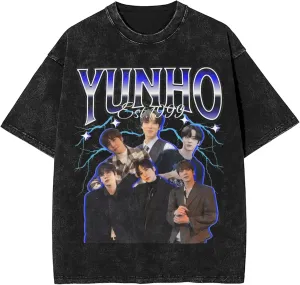 Yunho 90s ATEE-Z Kpop T-Shirt 100% Organic US Cotton  Hip Hop Washed Oversized Short Sleeve Tee, Unisex Streetwear Summer Top for Men & Women 1 / XXL