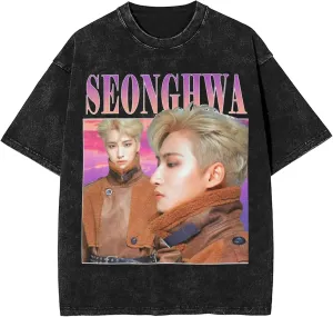 Yunho 90s ATEE-Z Kpop T-Shirt 100% Organic US Cotton  Hip Hop Washed Oversized Short Sleeve Tee, Unisex Streetwear Summer Top for Men & Women 10 / M