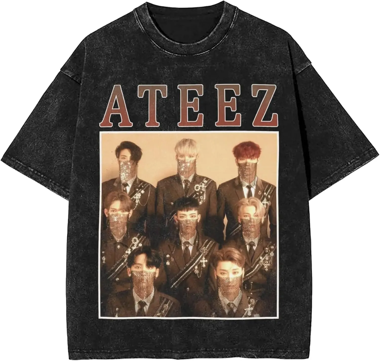 Yunho 90s ATEE-Z Kpop T-Shirt 100% Organic US Cotton  Hip Hop Washed Oversized Short Sleeve Tee, Unisex Streetwear Summer Top for Men & Women 13 / M