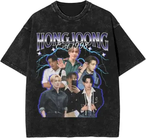 Yunho 90s ATEE-Z Kpop T-Shirt 100% Organic US Cotton  Hip Hop Washed Oversized Short Sleeve Tee, Unisex Streetwear Summer Top for Men & Women 2 / XL