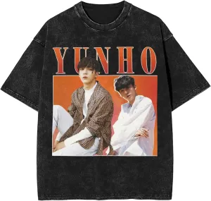 Yunho 90s ATEE-Z Kpop T-Shirt 100% Organic US Cotton  Hip Hop Washed Oversized Short Sleeve Tee, Unisex Streetwear Summer Top for Men & Women 5 / M