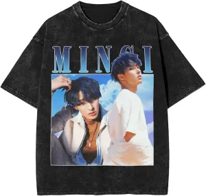 Yunho 90s ATEE-Z Kpop T-Shirt 100% Organic US Cotton  Hip Hop Washed Oversized Short Sleeve Tee, Unisex Streetwear Summer Top for Men & Women 6 / L