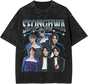 Yunho 90s ATEE-Z Kpop T-Shirt 100% Organic US Cotton  Hip Hop Washed Oversized Short Sleeve Tee, Unisex Streetwear Summer Top for Men & Women 7 / XL
