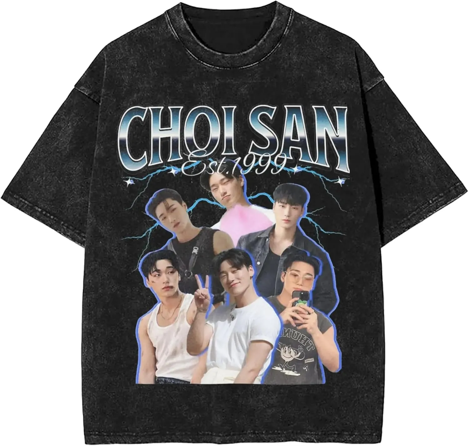 Yunho 90s ATEE-Z Kpop T-Shirt 100% Organic US Cotton  Hip Hop Washed Oversized Short Sleeve Tee, Unisex Streetwear Summer Top for Men & Women 8 / M